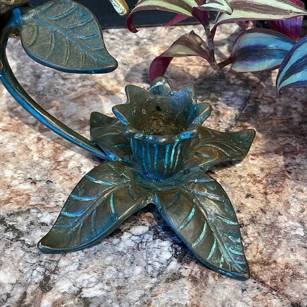 Brass hummingbird candleholder